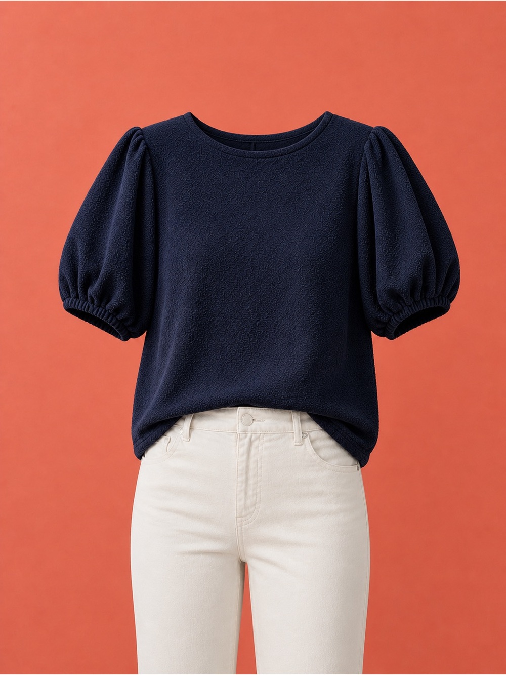 LOFT Navy Textured Puff Sleeve Blouse – XL